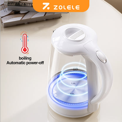 ZOLELE ZH101 Electric Water Kettle 2-Liter Large Capacity, 1500 Watts, Double Layer Heat Preservation Anti-Scald Design & Stainless Steel Filter - White