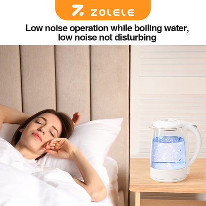 ZOLELE ZH101 Electric Water Kettle 2-Liter Large Capacity, 1500 Watts, Double Layer Heat Preservation Anti-Scald Design & Stainless Steel Filter - White