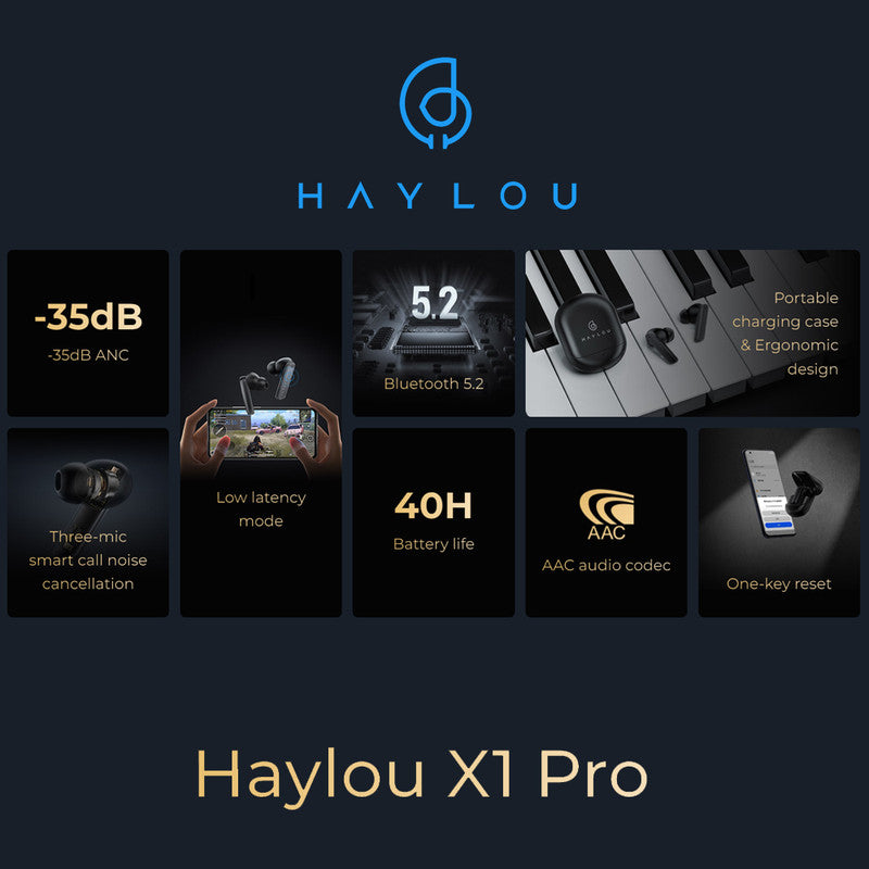 سماعات أذن لاسلكية Haylou X1 Pro بخاصية إلغاء الضوضاء المزدوجة - أسود