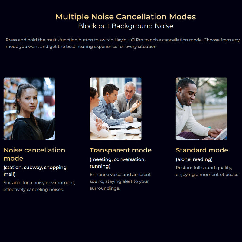 سماعات أذن لاسلكية Haylou X1 Pro بخاصية إلغاء الضوضاء المزدوجة - أسود