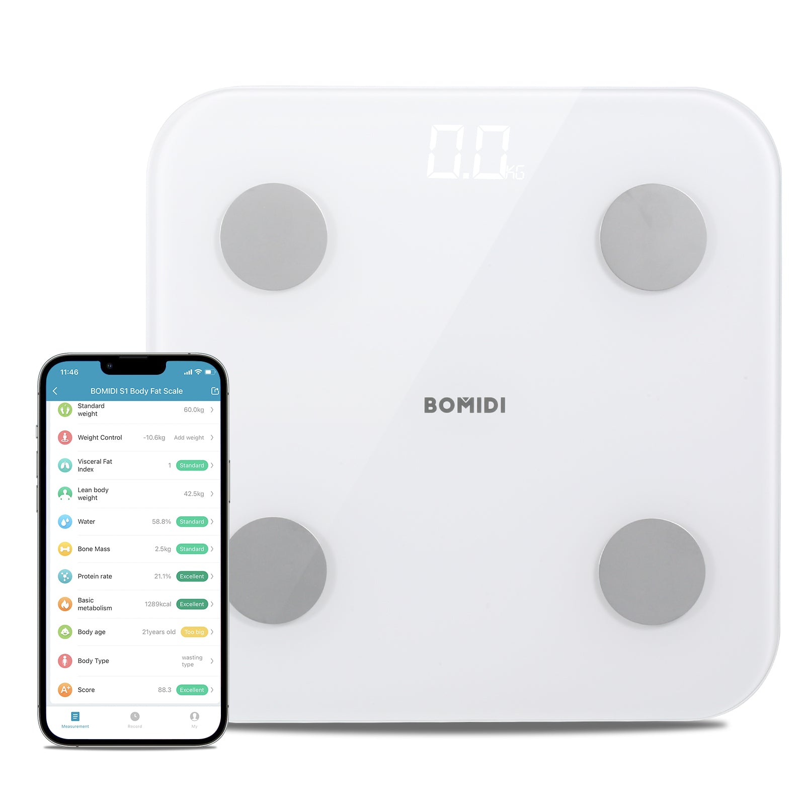 شاشة ال اي دي ذكية لقياس الوزن من بوميدي S1 - ابيض