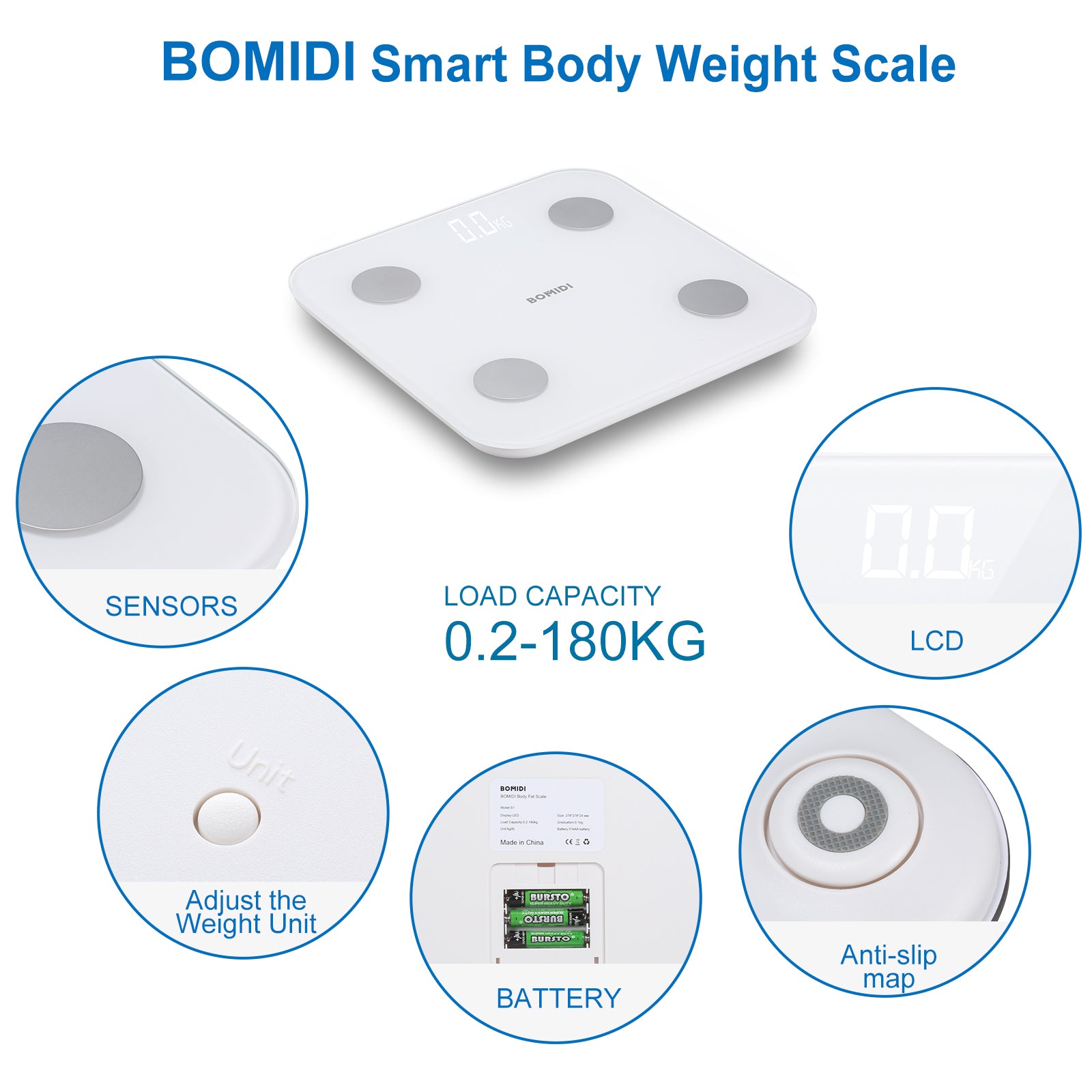 شاشة ال اي دي ذكية لقياس الوزن من بوميدي S1 - ابيض