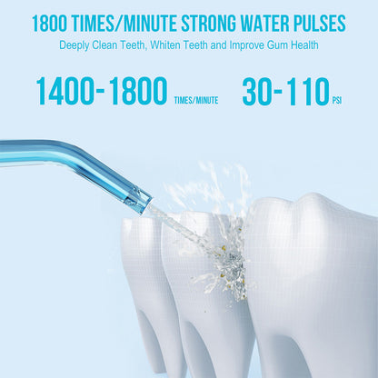 Bomidi D3PRO جهاز تنظيف الأسنان بالماء المحمول بالفم 360 فوهة قابلة للدوران 300 مل - أبيض/أزرق