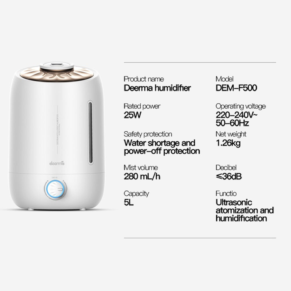 Deerma F500 Ultrasonic Humidifier 5L Manual Air Purifier - White
