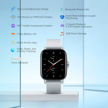 ساعة Amazfit GTS 2 الذكية مع شاشة Alexa 1.65 Amoled المدمجة - رمادي