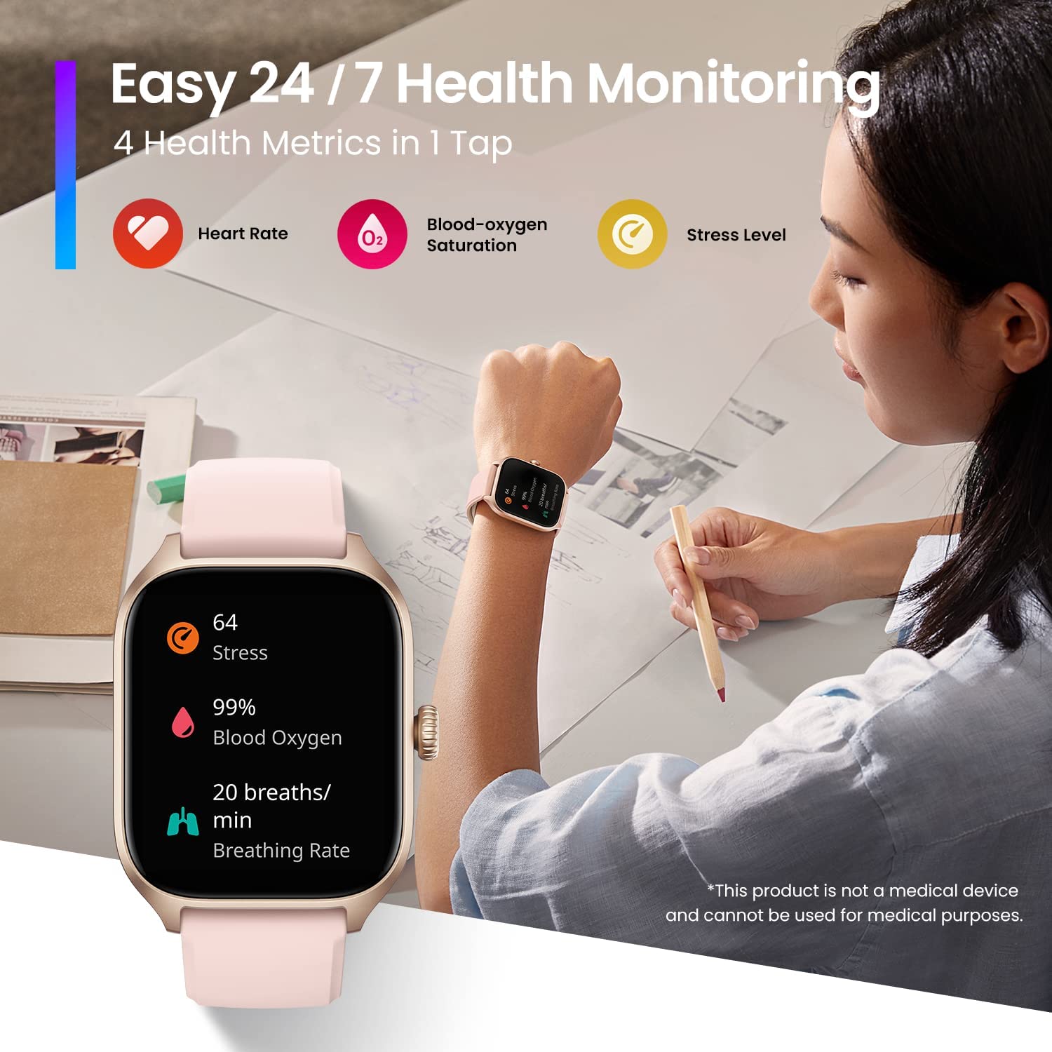 Amazfit GTS 4 Smart Watch - Pink
