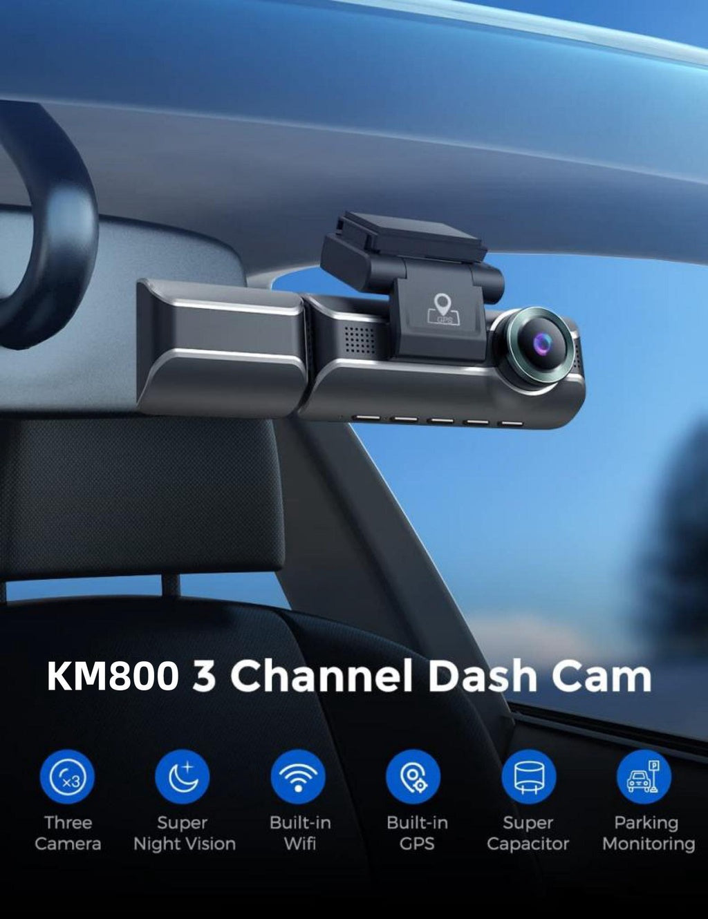 كاميرا داش الذكية Jiekemi KM800 بدقة 4K HD - أسود