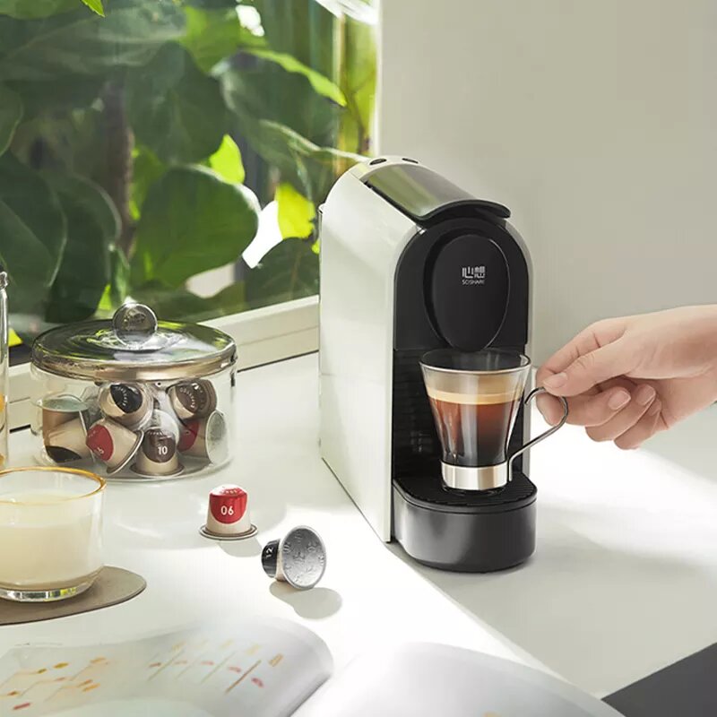 ماكينة القهوة Scishare S1106 Mini Capsule Coffee بنقرة واحدة - أسود/أبيض