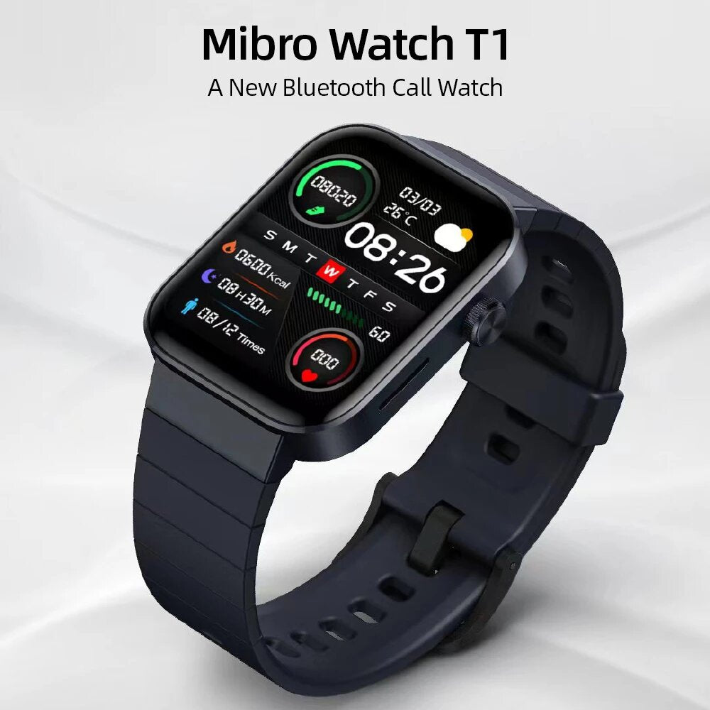 ساعة Mibro T1 الذكية للمكالمات بلوتوث مع شاشة AMOLED HD مقاس 1.6 بوصة - أسود