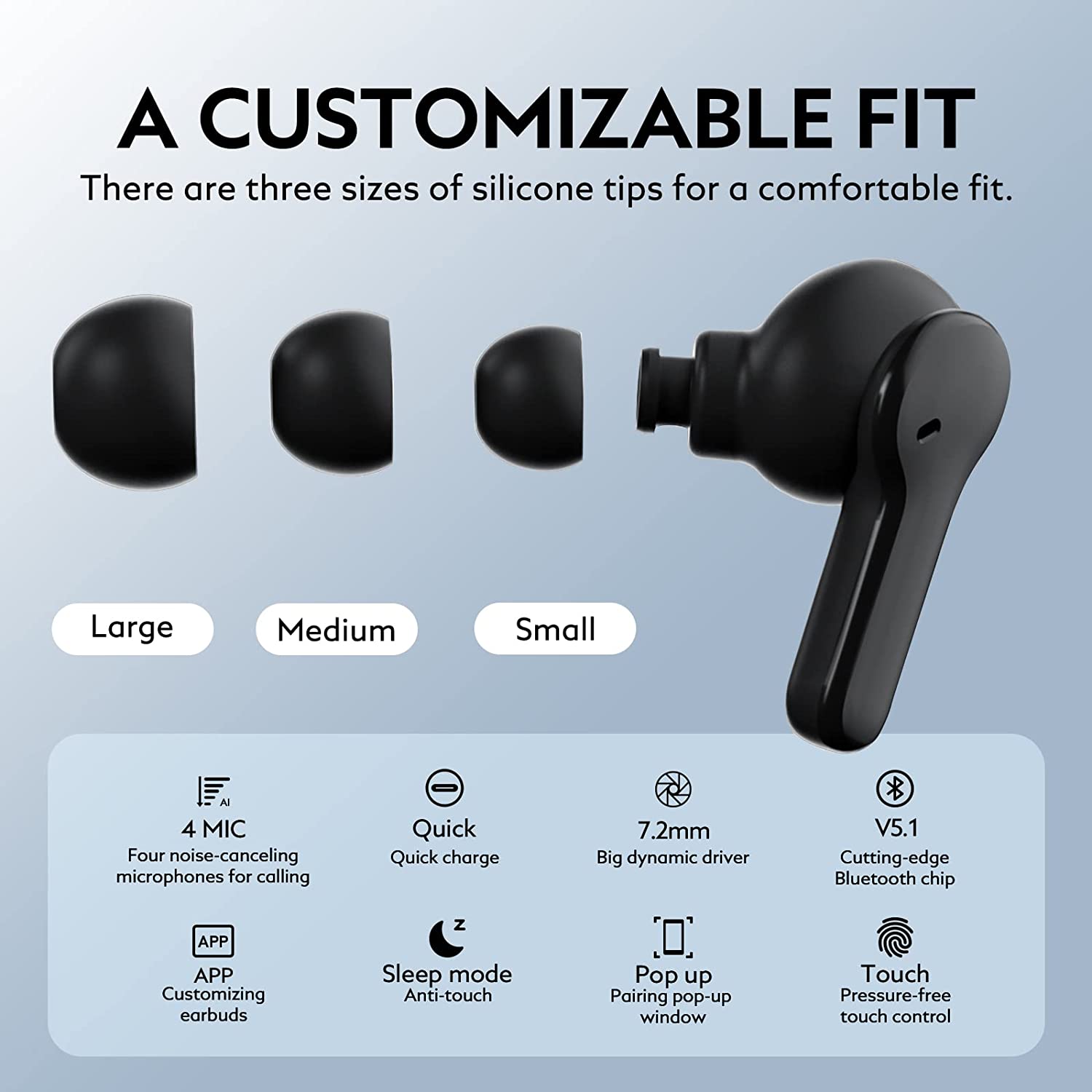 QCY T13 True Wireless Earbuds Touch Control - Black