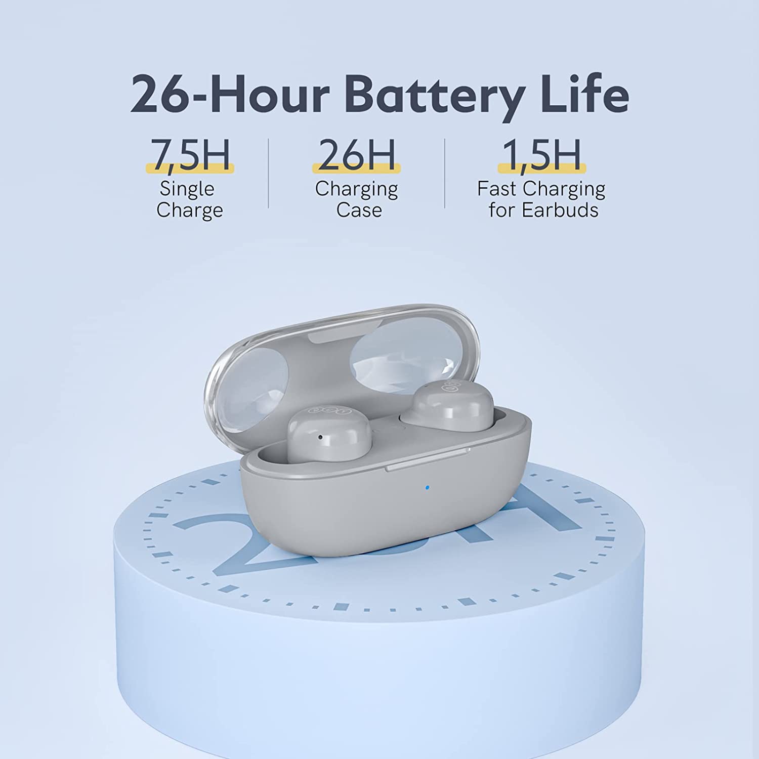 سماعات أذن لاسلكية حقيقية من QCY T17S مع خاصية إلغاء الضوضاء - رمادي فاتح