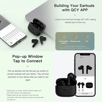 QCY T19 True Wireless Smart Earbuds With Quad Microphone - Black