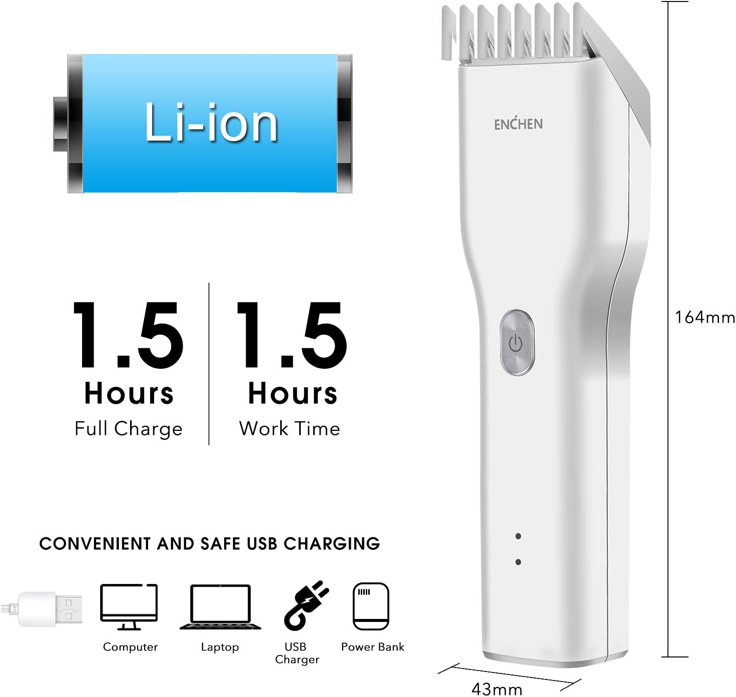 Enchen Boost Wireless Multi-Function Electric Hair Clipper & Shaver - White