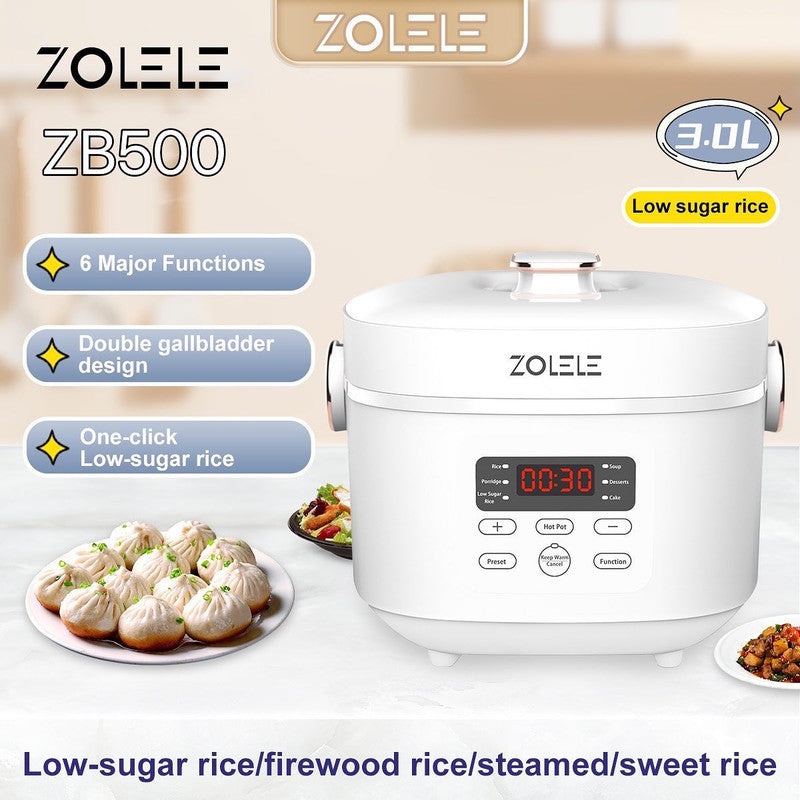 Zolele ZB500 طباخ أرز كهربائي مع أرز ذكي منخفض السكر - أبيض