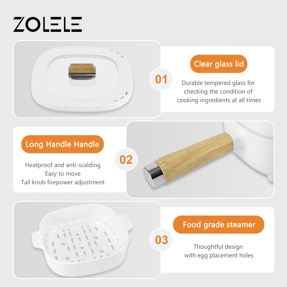 Zolele ZC306 وعاء الطبخ الكهربائي متعدد الوظائف - أبيض