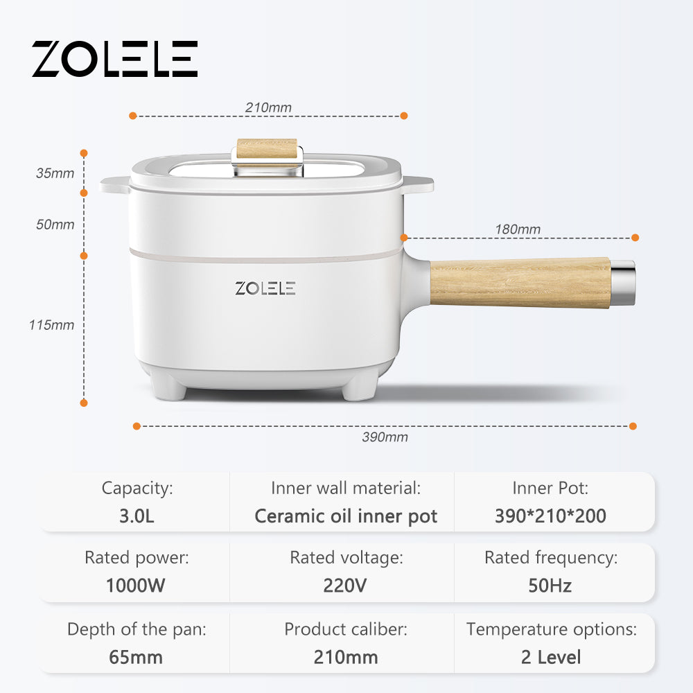 Zolele ZC306 وعاء الطبخ الكهربائي متعدد الوظائف - أبيض