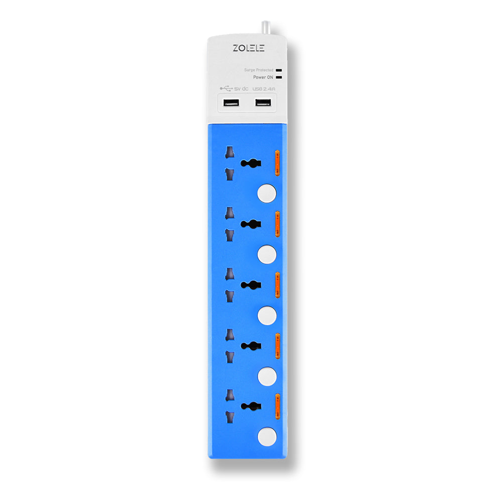 Zolele ZK100 3M Power Extension EU Plug With 5 Socket - Blue