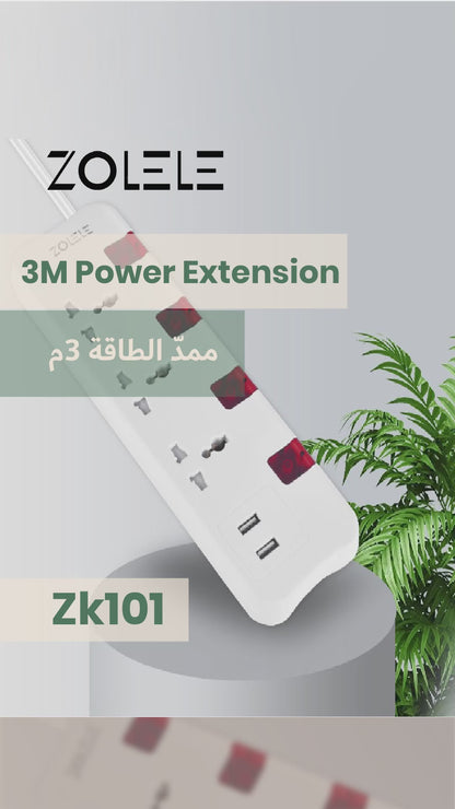 Zolele ZK101 3M Power Extension EU Plug - White